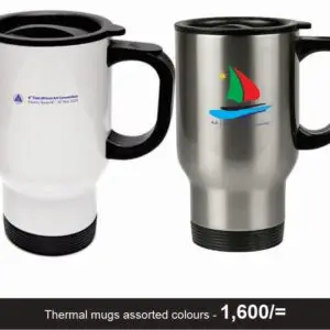 Black stainless steel insulated thermal flask with AAEAC 2025 logo.