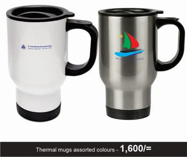 Black stainless steel insulated thermal flask with AAEAC 2025 logo.